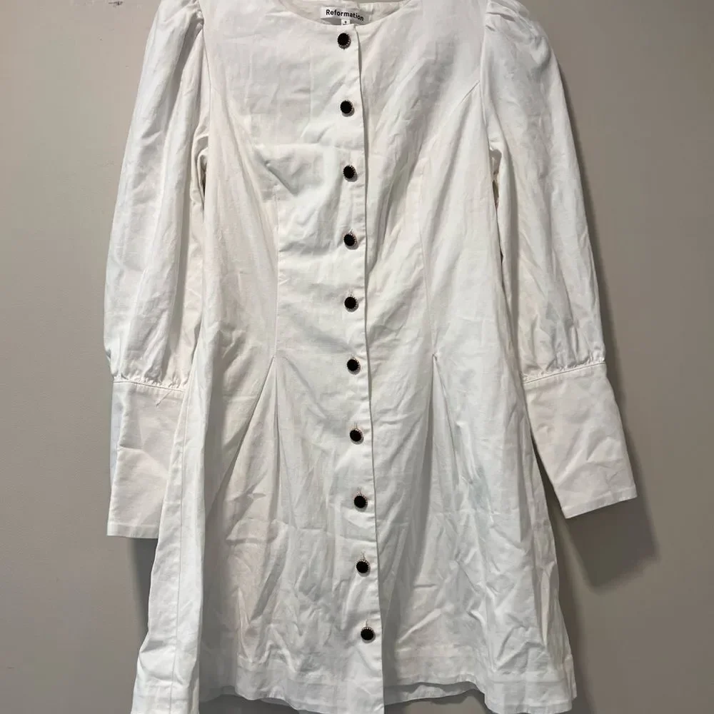 Reformation Lovisa Long Sleeve Stretch Organic Cotton Minidress - White - Size 6